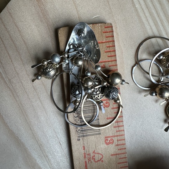 VTG Dangle Earrings 2.75 Inch Southwest Silver Gold Plate Mixed Charms Beads - Picture 8 of 8
